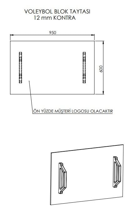 VLY-041 Voleybol blok tahtası teknik ölçü çizimi