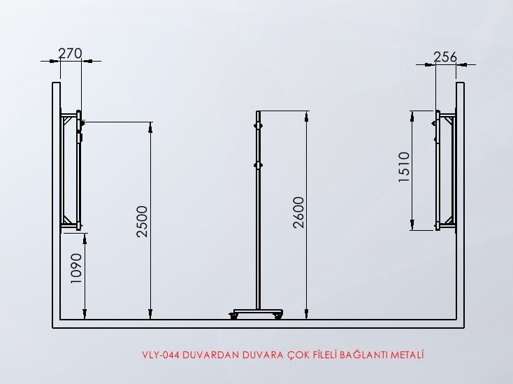 VLY-044 Duvardan duvara çok fileli bağlantı metali teknik ölçü çizimi