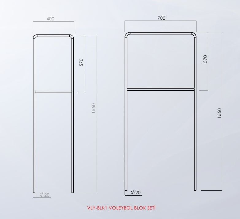 VLY-BLK1 Voleybol blok seti teknik ölçü çizimi