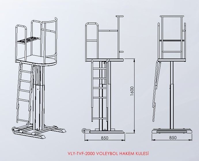 VLY-TVF-2000 Voleybol hakem kulesi teknik ölçü çizimi
