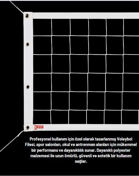 ASSA SPOR voleybol filesi yarı prof pro-b n725v beyaz brandalı kenar görünümü