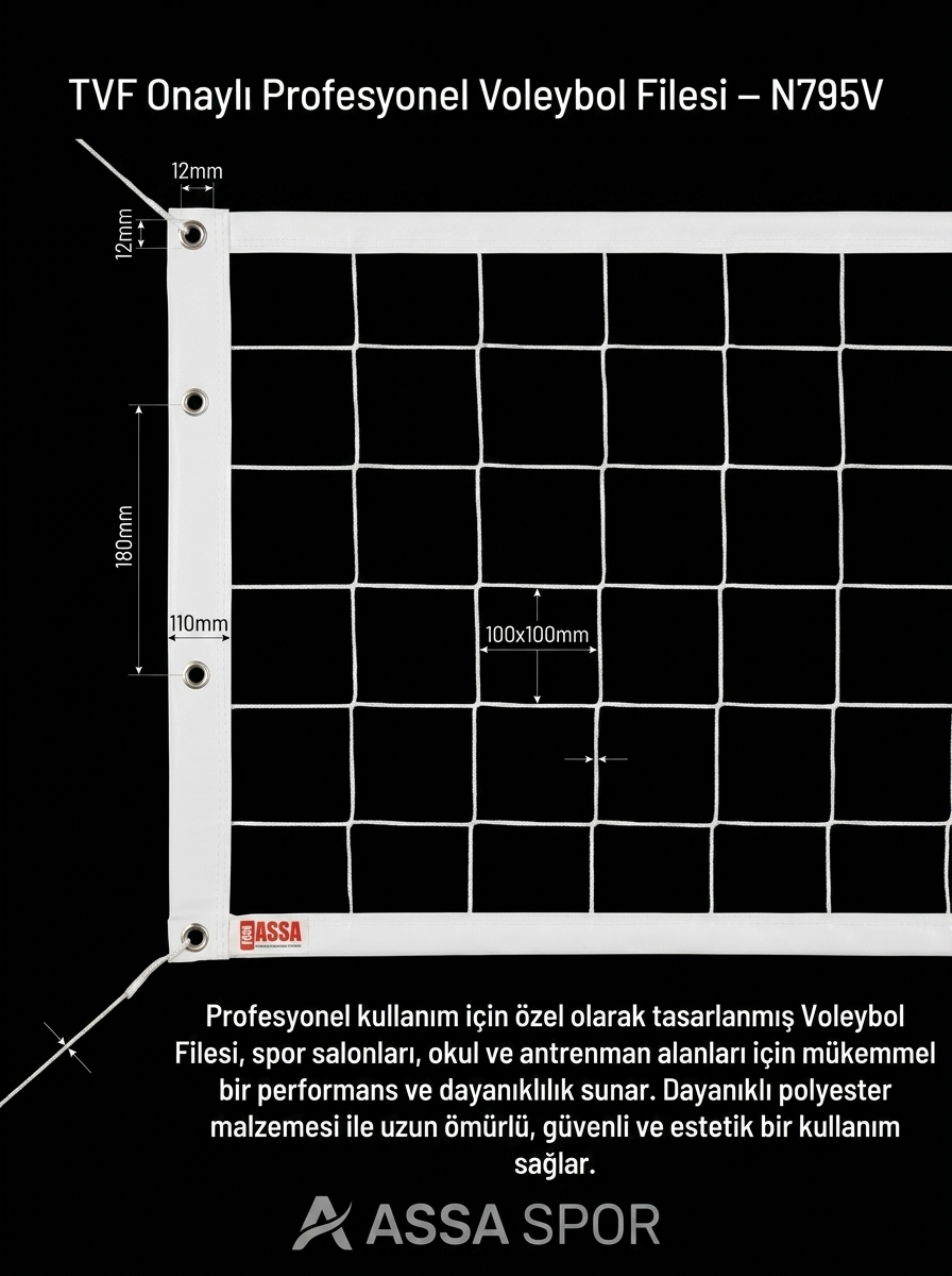 N795V TVF onaylı profesyonel voleybol filesi teknik ölçü çizimi