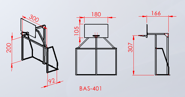BAS-401 4 direkli sabit pota teknik ölçü çizimi