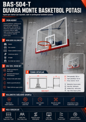 Duvara Monte Sabit Basketbol Potası Basic Model 105×180 | Kapalı Spor Salonu İçin Basketbol Ekipmanı
