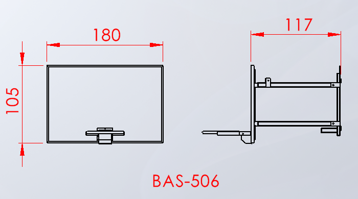 BAS-508 Duvara monte yükseklik ayarlı pota teknik ölçü çizimi