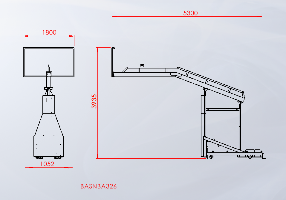 BASNBA-326 NBA model seyyar katlanır pota teknik ölçü çizimi