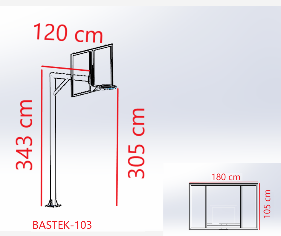 BASTEK-103 Tek direkli pota (105-180) teknik ölçü çizimi