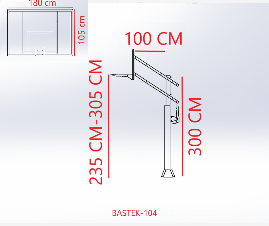 BASTEK-104 Black Fun tek direkli pota teknik ölçü çizimi