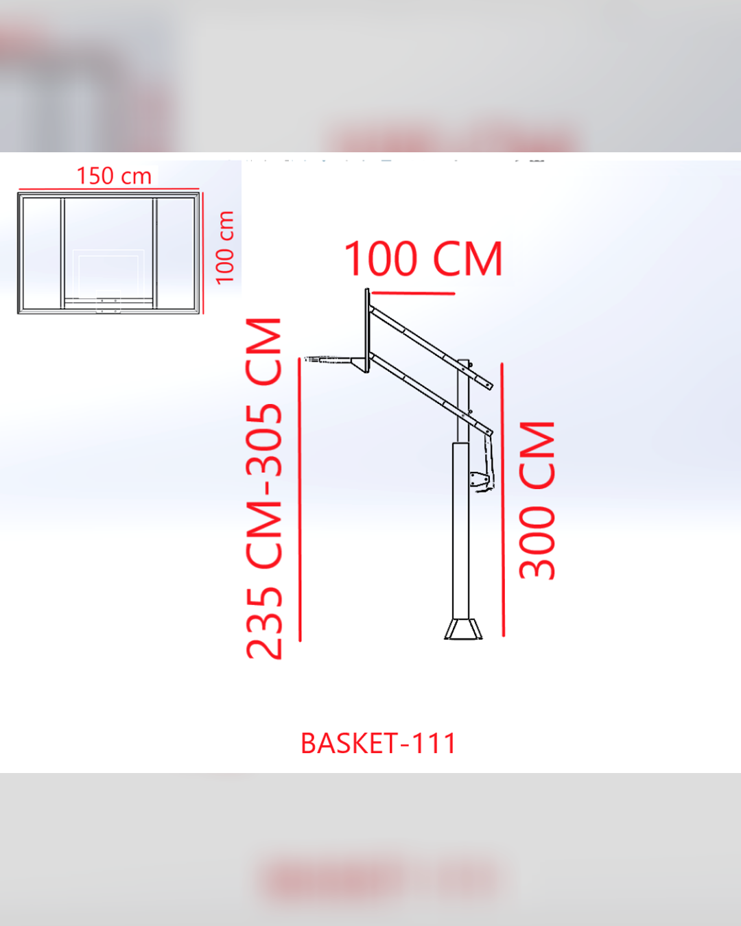 Black Silver Tek Direkli Basketbol Potası Sabit Çember Temperli Cam 100×150