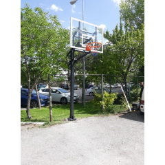 Black Silver Tek Direkli Basketbol Potası Sabit Çember Temperli Cam 105-180 Yan Görünüm