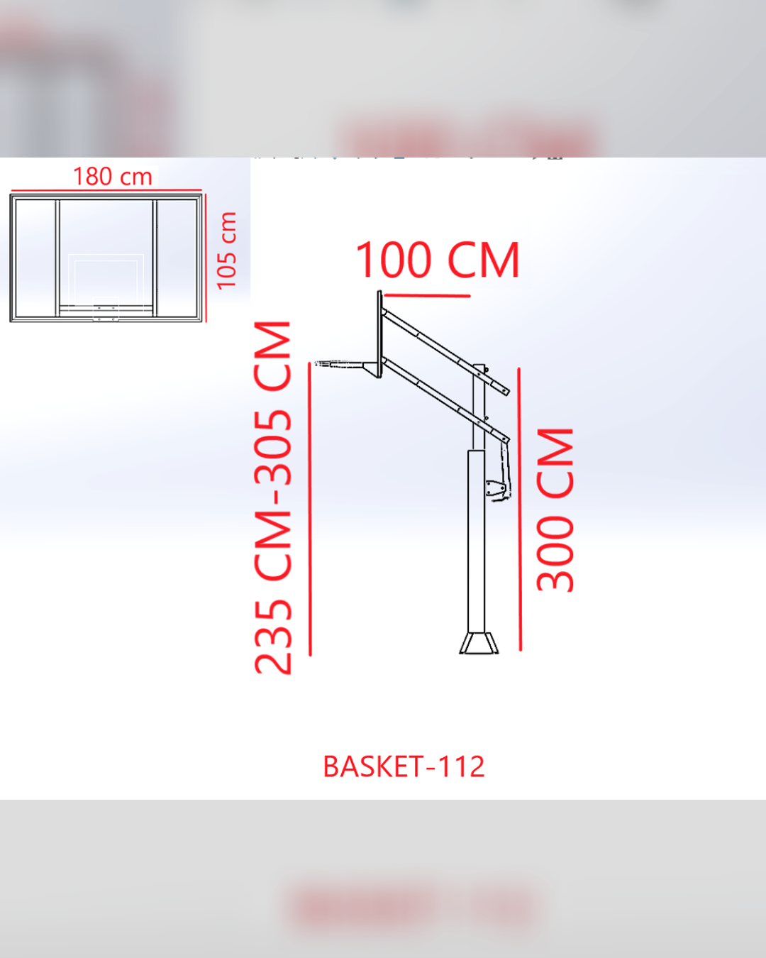 Black Silver Tek Direkli Basketbol Potası Sabit Çember Temperli Cam 105-180