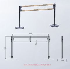 Taşınabilir Bale Barı – Ayarlanabilir Yükseklik (Ağırlıklı Taban) Teknik Çizim