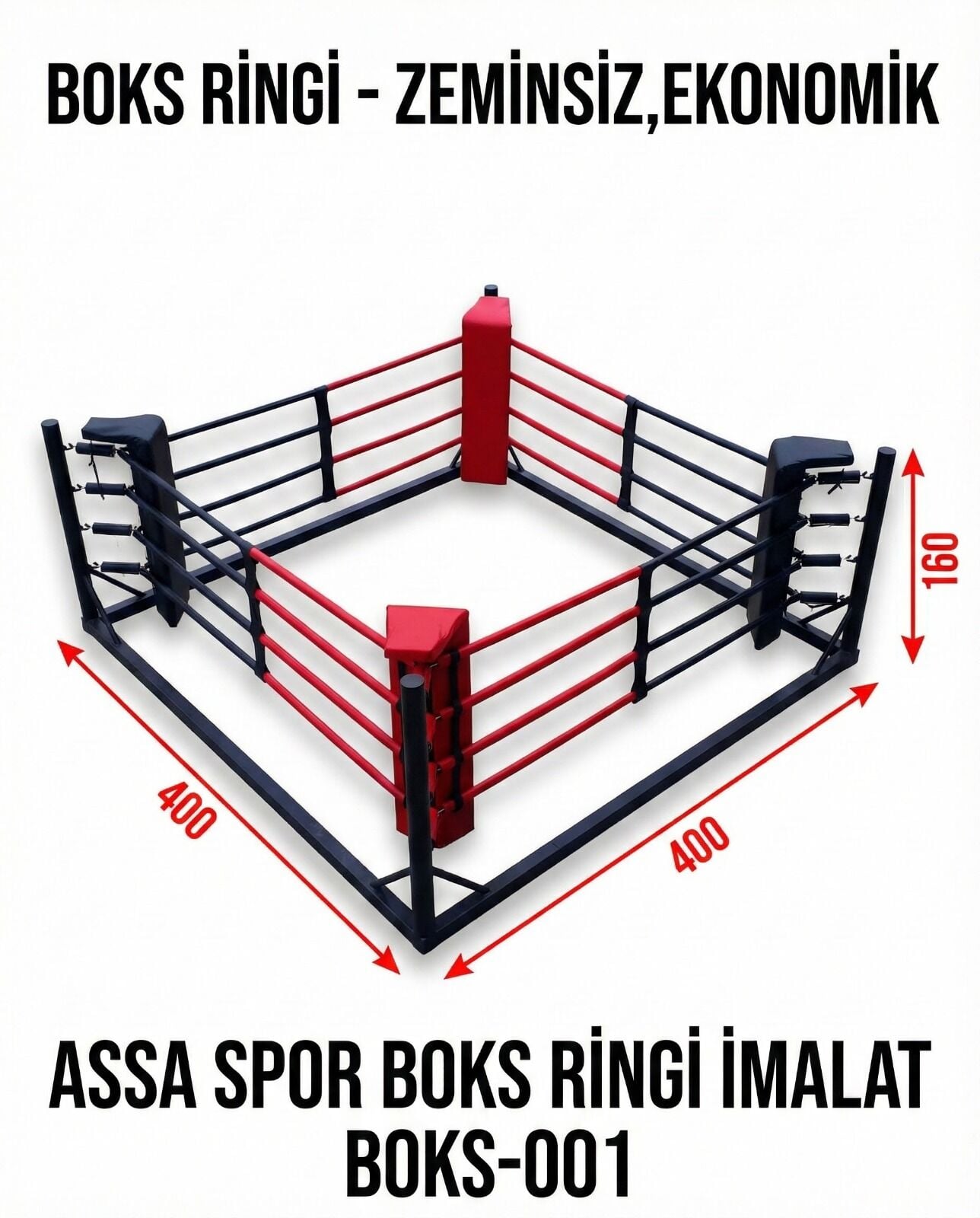 ASSA SPOR Ekonomik Zeminsiz Boks Ringi 4x4 - Profesyonel Boks Ringi Üretimi
