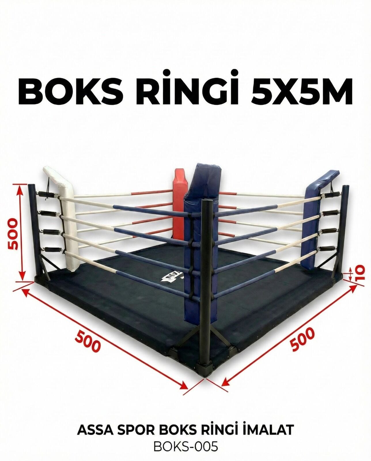 ASSA SPOR Boks Ringi Yükseklik 10 Cm 5X5 Özel Renk Baskılı - Profesyonel Boks Ringi Üretimi