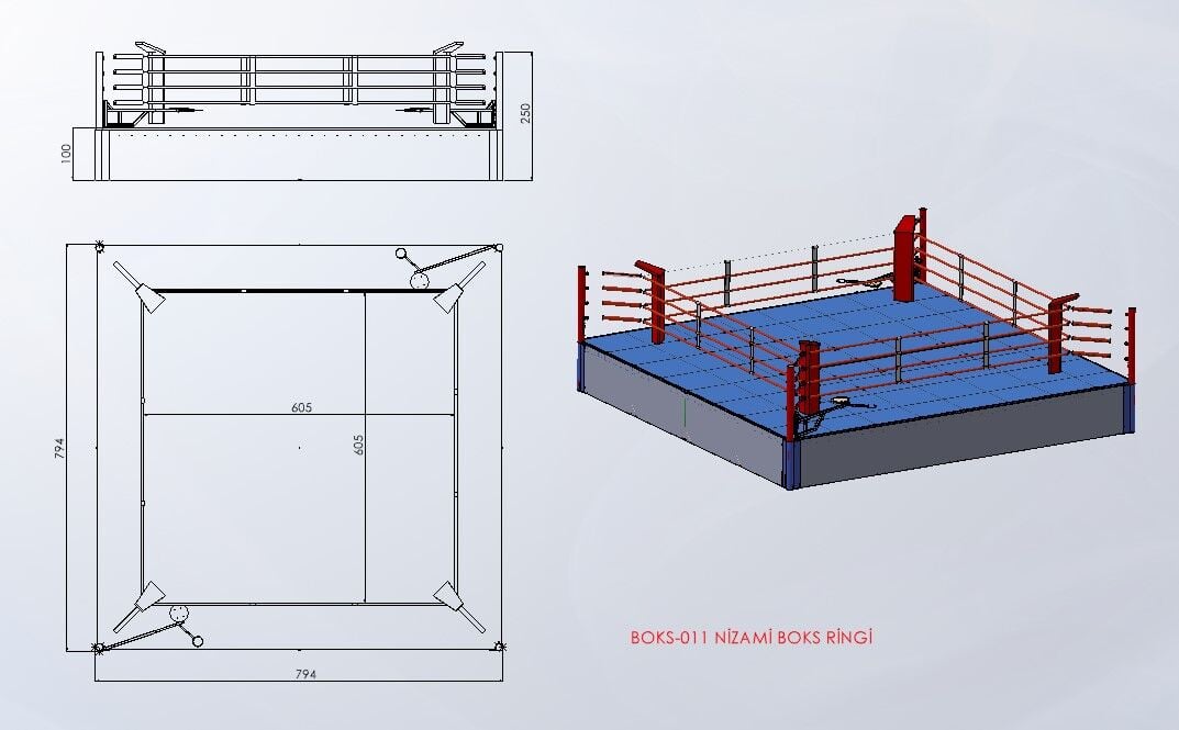 BOKS-011 Nizami boks ringi (Assa-2021) teknik ölçü çizimi