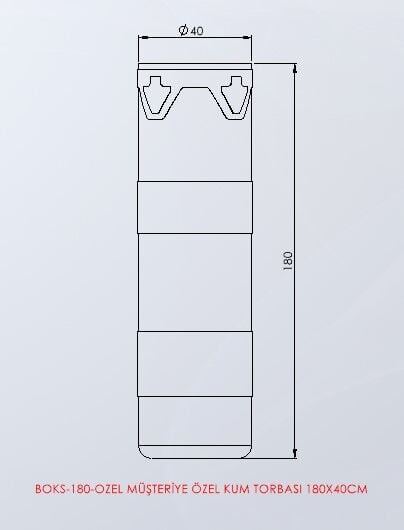 BOKS-180 Müşteriye özel kum torbası 180 × 40 cm teknik ölçü çizimi