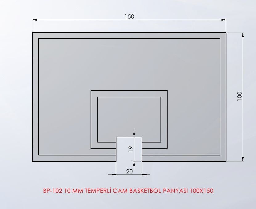 BP-102 Temperli cam panya 100 × 150 teknik ölçü çizimi