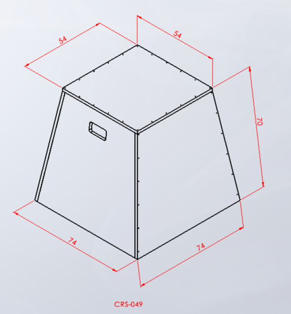 CRS-049 — Ahşap Plyobox 70 cm teknik çizim ve ölçüler — ASSA SPOR