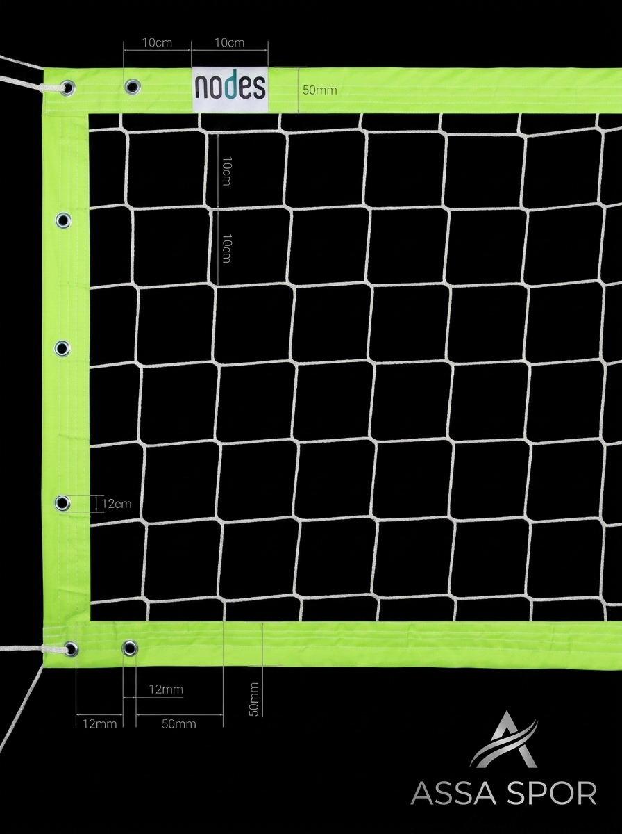 KR-NEON-YŞL Voleybol filesi — neon yeşil teknik ölçü çizimi