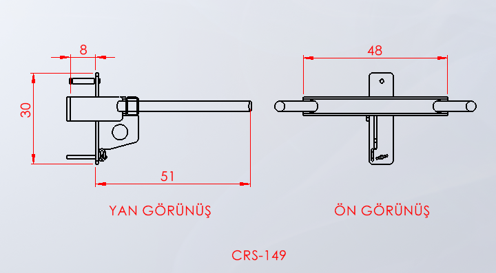 CRS-149 — Dips Aleti (80 × 80 profil için) teknik çizim ve ölçüler — ASSA SPOR