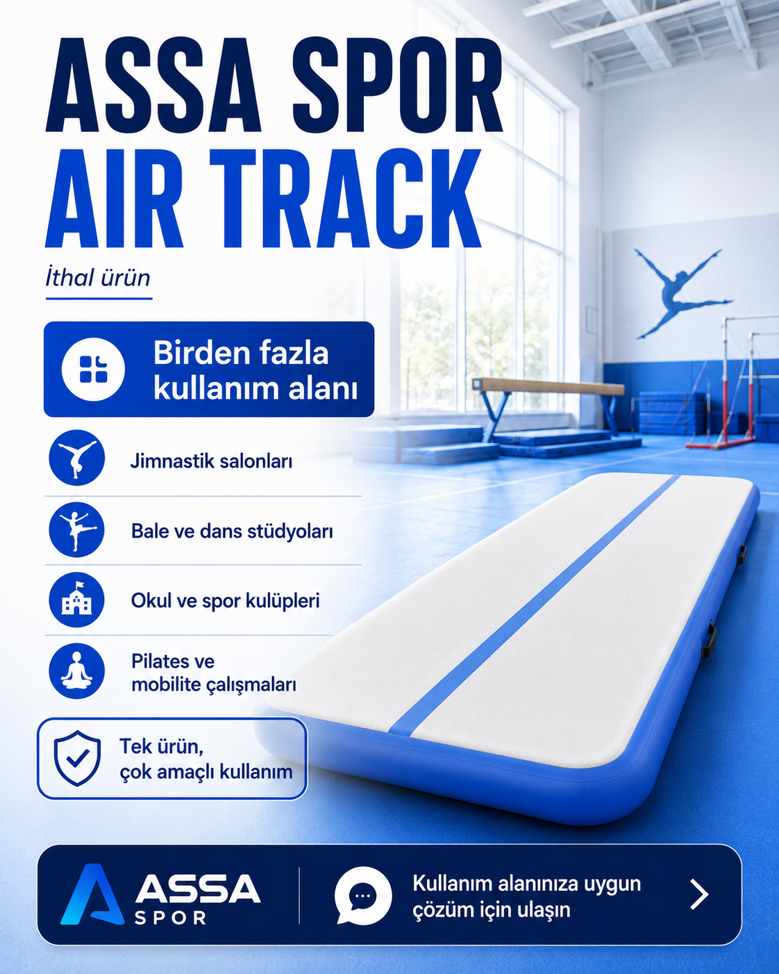 Air Track Havalı Şişme Jimnastik Minderi 800x200x20 cm (İthal)