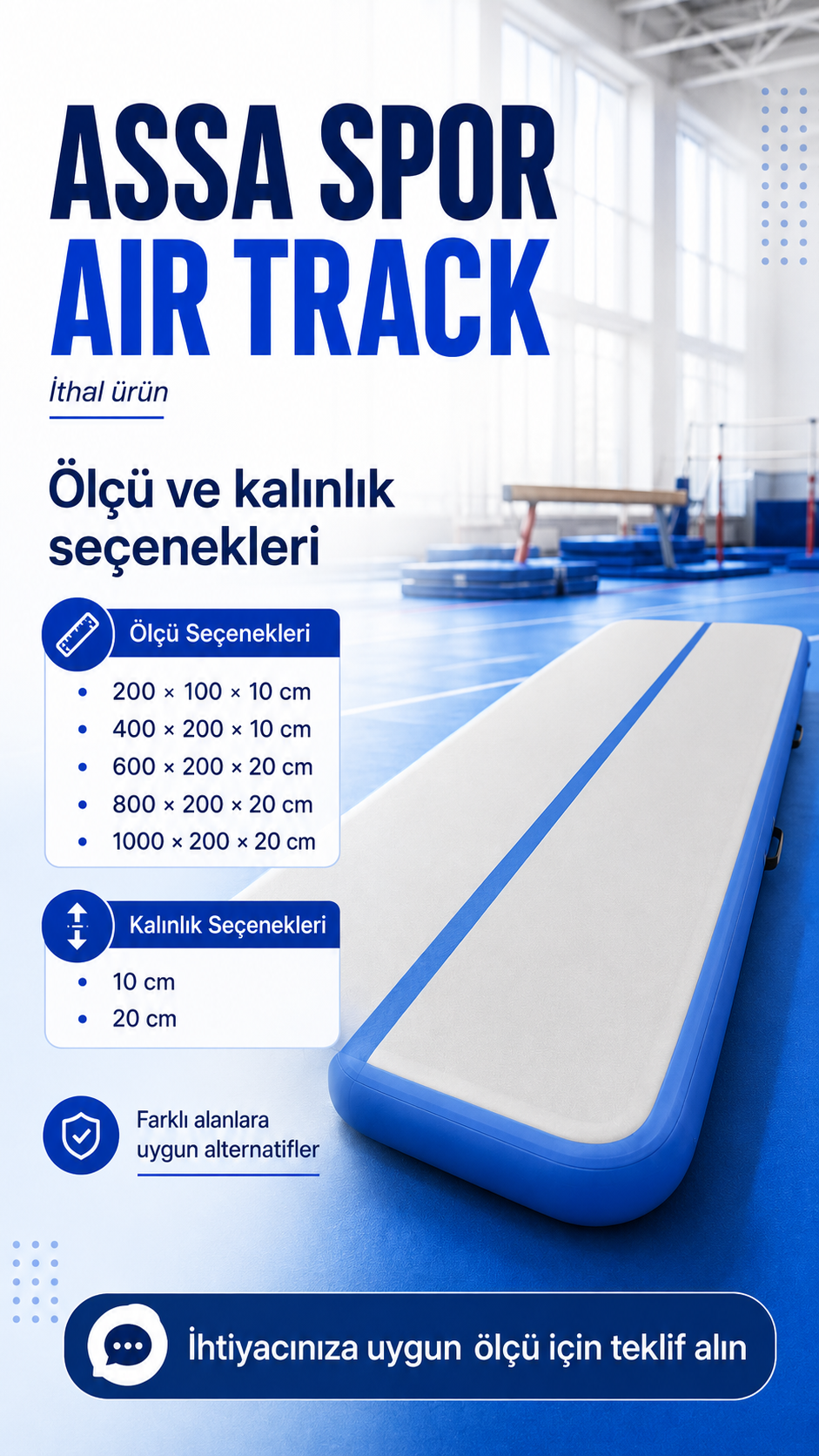 Air Track Havalı Şişme Jimnastik Minderi 200x100x10 cm (İthal)