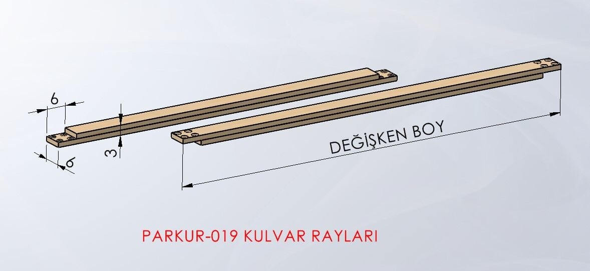 PARKUR-019 — Kulvar Rayları teknik çizim ve ölçüler — ASSA SPOR