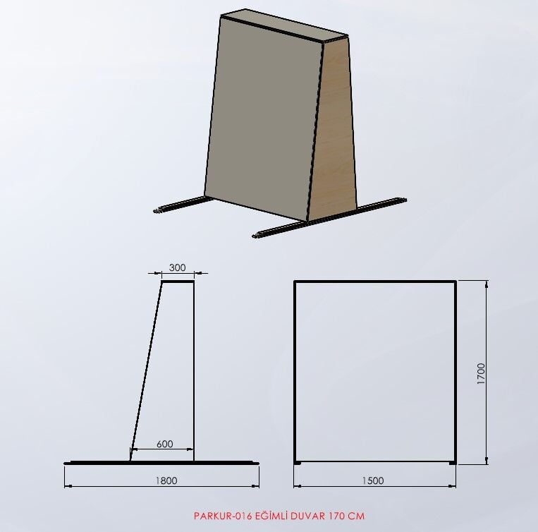 PARKUR-016 — Eğimli Duvar 170 cm teknik çizim ve ölçüler — ASSA SPOR