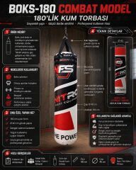 Combat Kum Torbası 180x45 cm – Profesyonel | Boks Salonu ve Spor Kulübü İçin Boks Ekipmanı