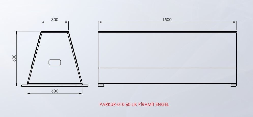PARKUR-010 — 60'lık Piramit Engel teknik çizim ve ölçüler — ASSA SPOR