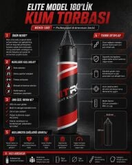 Elite Kum Torbası 180x45 cm – Profesyonel | Boks Salonu İçin Boks Ekipmanı