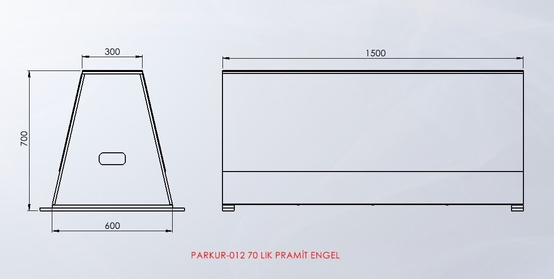 PARKUR-012 — 70'lik Piramit Engel teknik çizim ve ölçüler — ASSA SPOR