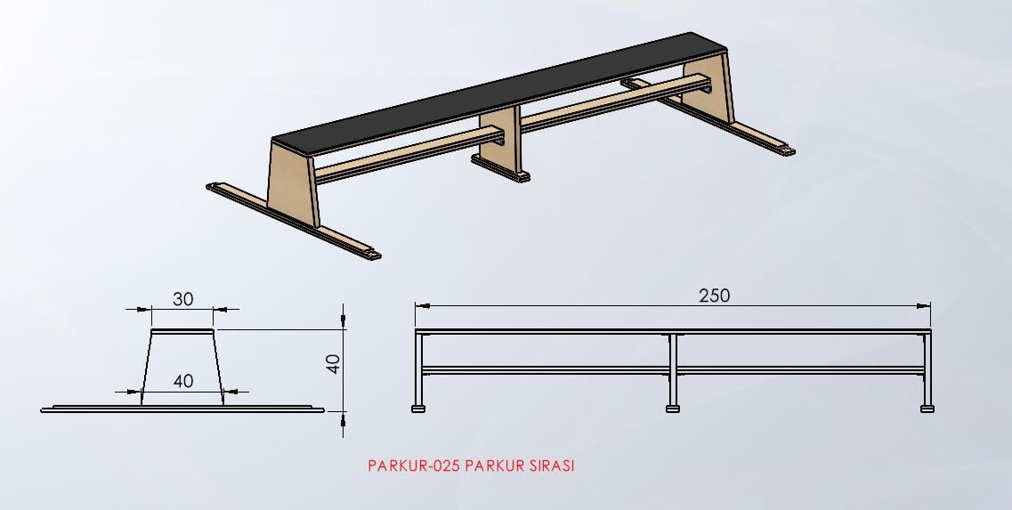 PARKUR-025 — Parkur Sırası teknik çizim ve ölçüler — ASSA SPOR