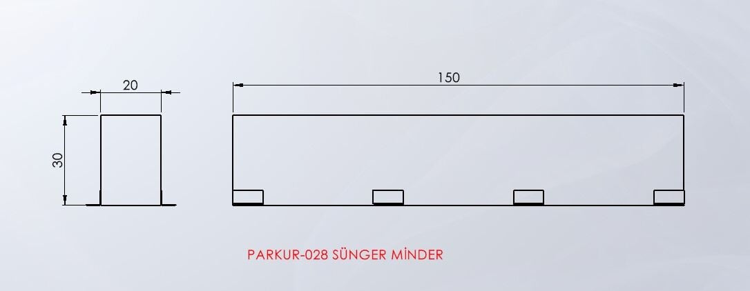PARKUR-028 — Sünger Minder teknik çizim ve ölçüler — ASSA SPOR