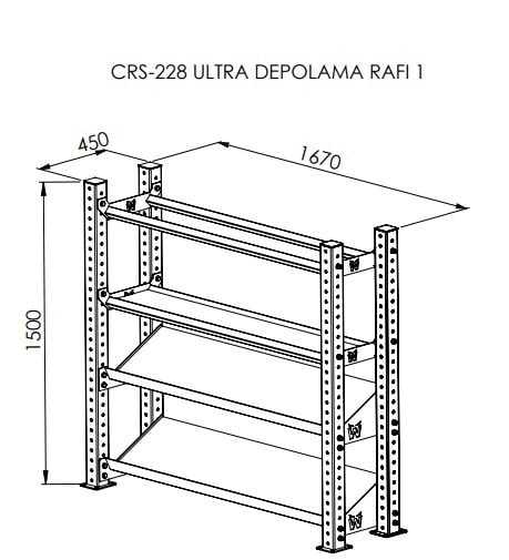 CRS-228 Ultra depolama rafı 1 teknik ölçü çizimi