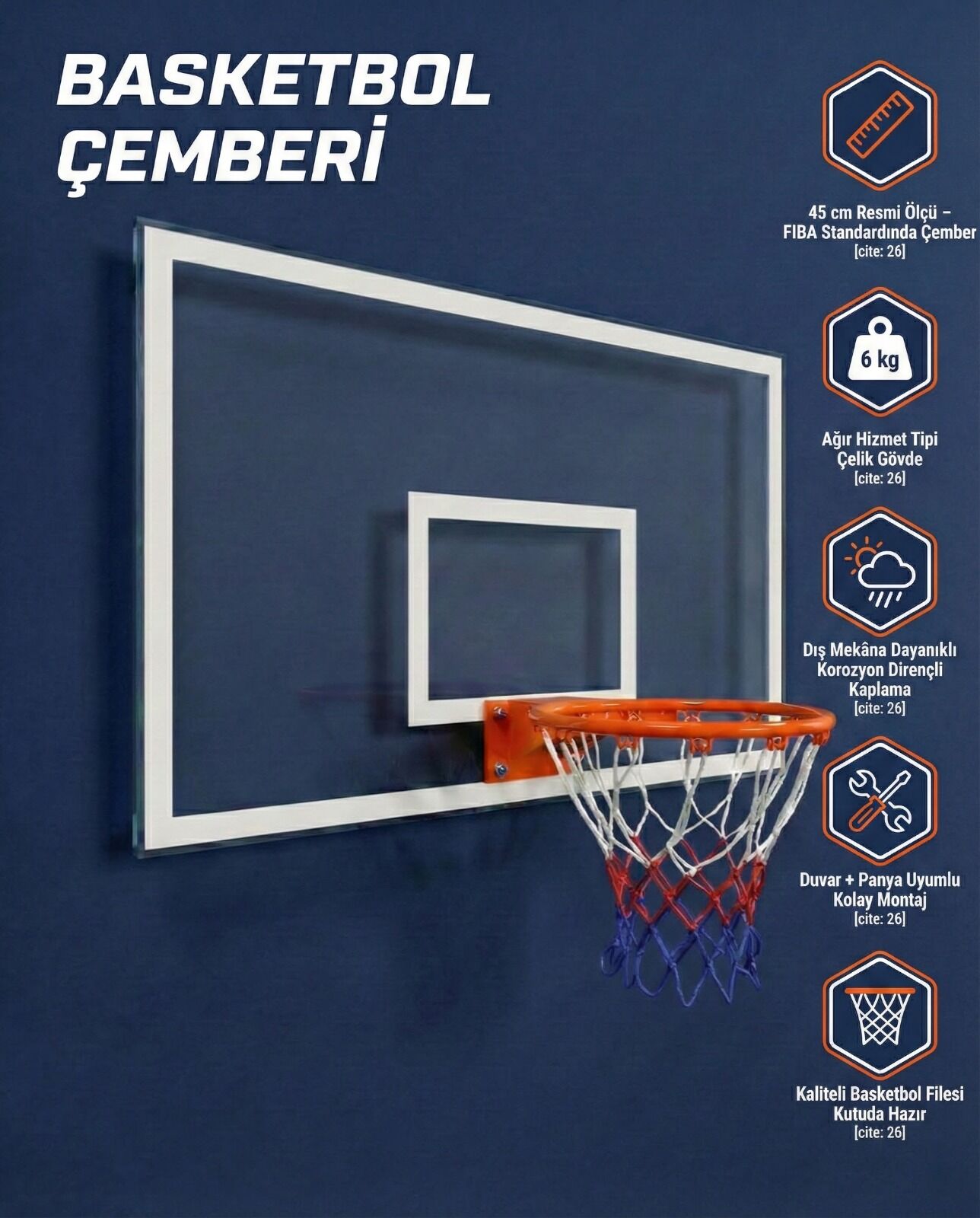 ASSA SPOR Standart Basketbol Pota Çemberi 6 Kg - Basketbol Potası Üretimi