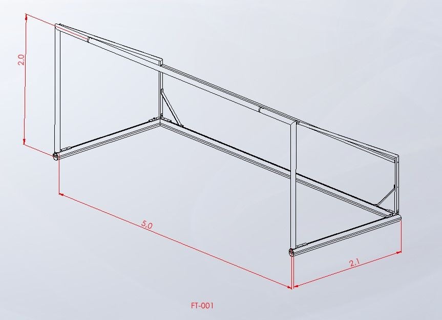 FT-001 2×5 alüminyum futbol kalesi teknik ölçü çizimi