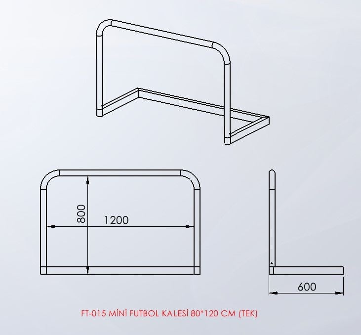 FT-015 Mini futbol kalesi 80 × 120 cm teknik ölçü çizimi