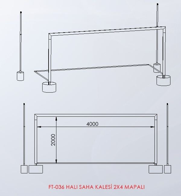 FT-036 Halı saha kalesi 2×4 (mapalı) teknik ölçü çizimi