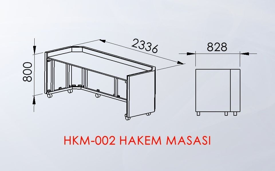 HKM-002 Hakem masası teknik ölçü çizimi