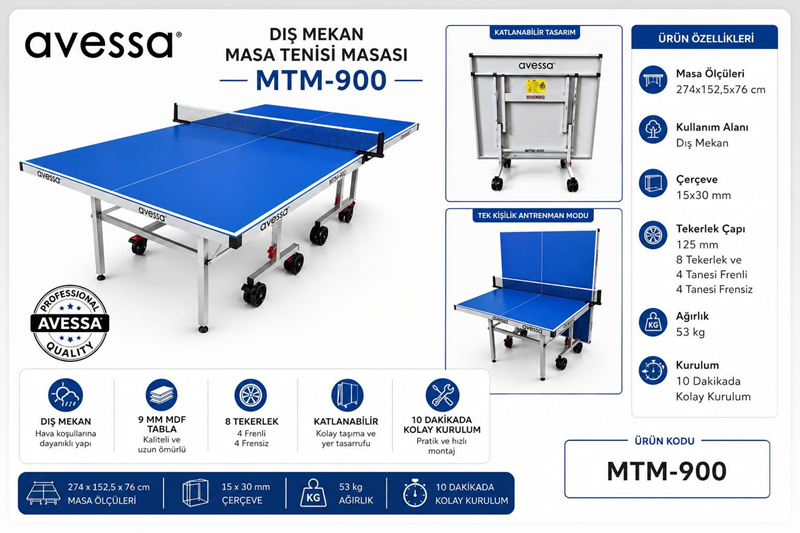 AVESSA MTM-900 DIŞ SAHA MASA TENİS MASASI
