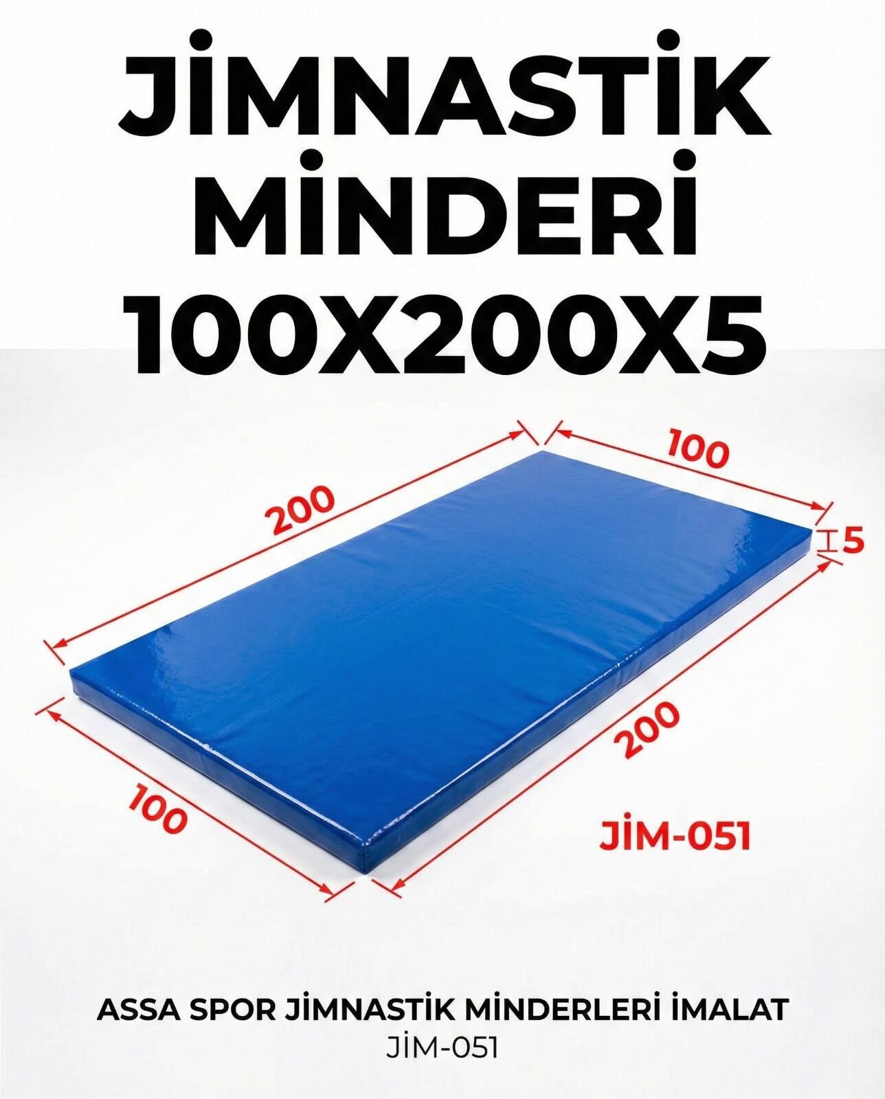 ASSA SPOR Standart Jimnastik Minderi 100x200x5 cm | Branda Zemin Minderi | ASSA SPOR - Jimnastik Minderi Üretimi