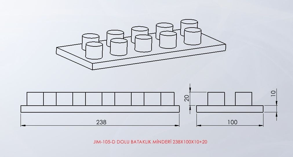 JİM-105 Bataklık minderi (10 delikli) teknik ölçü çizimi