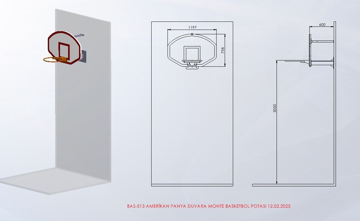 BAS-513 Duvara monte Amerikan panya teknik ölçü çizimi