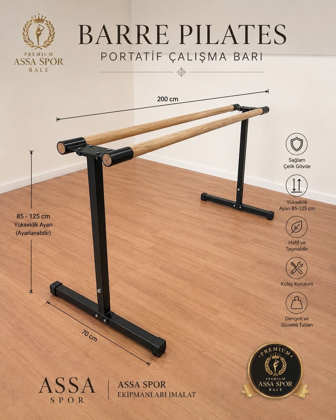 Barre Pilates Portatif Çalışma Barı (Siyah)