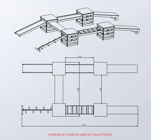 PARKUR-001 — Parkur Mini Set (Maxi Paket) teknik çizim ve ölçüler — ASSA SPOR