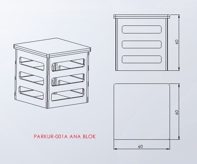 PARKUR-001-A — Ana Blok teknik çizim ve ölçüler — ASSA SPOR