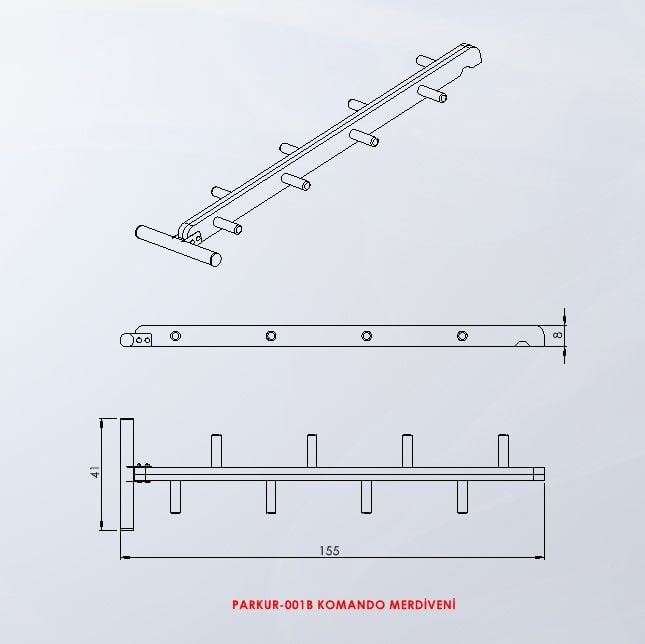 PARKUR-001-B — Komando Merdiveni teknik çizim ve ölçüler — ASSA SPOR
