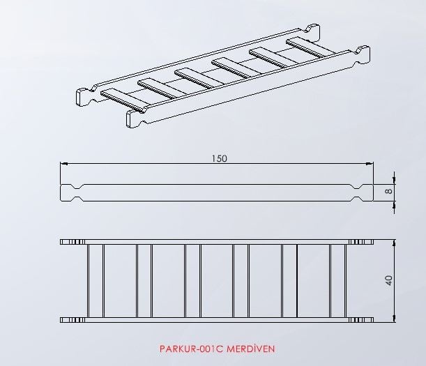 PARKUR-001-C — Merdiven teknik çizim ve ölçüler — ASSA SPOR