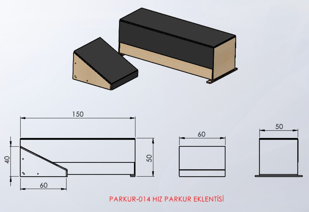 PARKUR-014 — Hız Parkur Eklentisi teknik çizim ve ölçüler — ASSA SPOR
